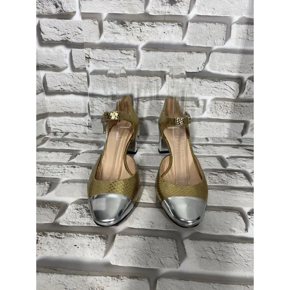 J.Crew Womens Millie‎ Ankle-Strap Heels in Snake-Embossed Italian Leather Size 6